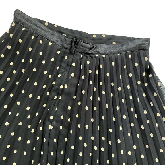H&M Polk Dot Pleat Skirt Size 8 Black Cream Satin Waist - Picture 4 of 6